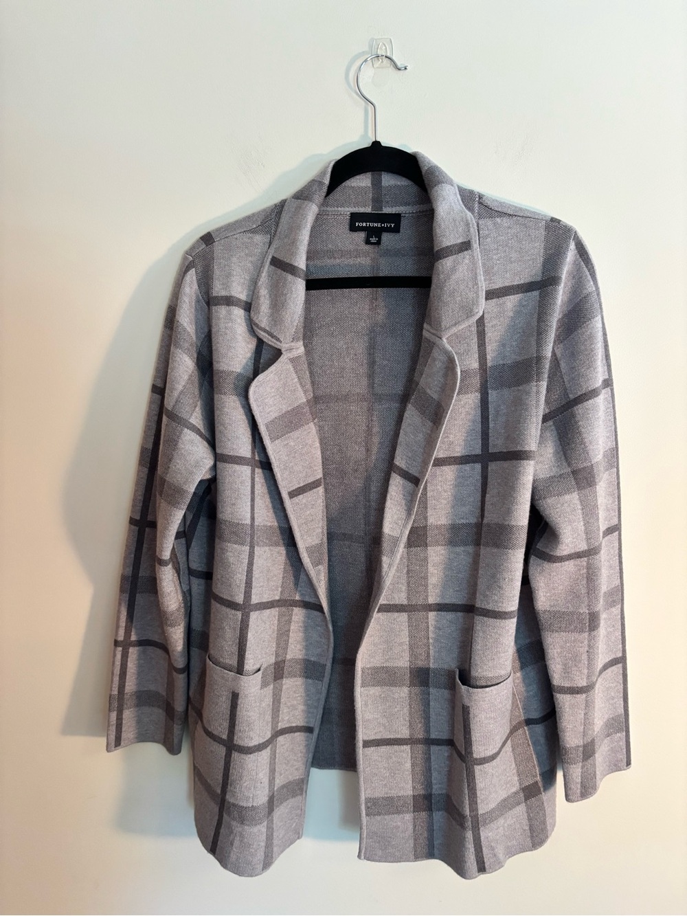 Fortune and Ivy Gray Plaid Open-Front Women's Jacket